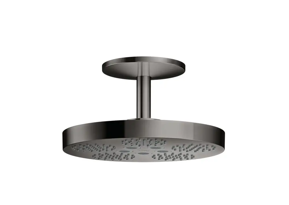 Deckenmontierte Kopfbrause in glänzendem Schwarzchrom von AXOR. Rundes Design mit verschiedenen Wasserstrahloptionen zur Erfrischung beim Duschen.